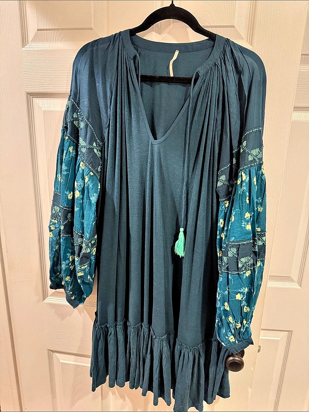 Free People Heartbeat Tunic Dress Floral Maxi Blue Large